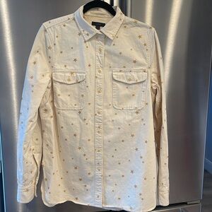 J. Crew Cream Button Down Shirt with Gold Star Pattern